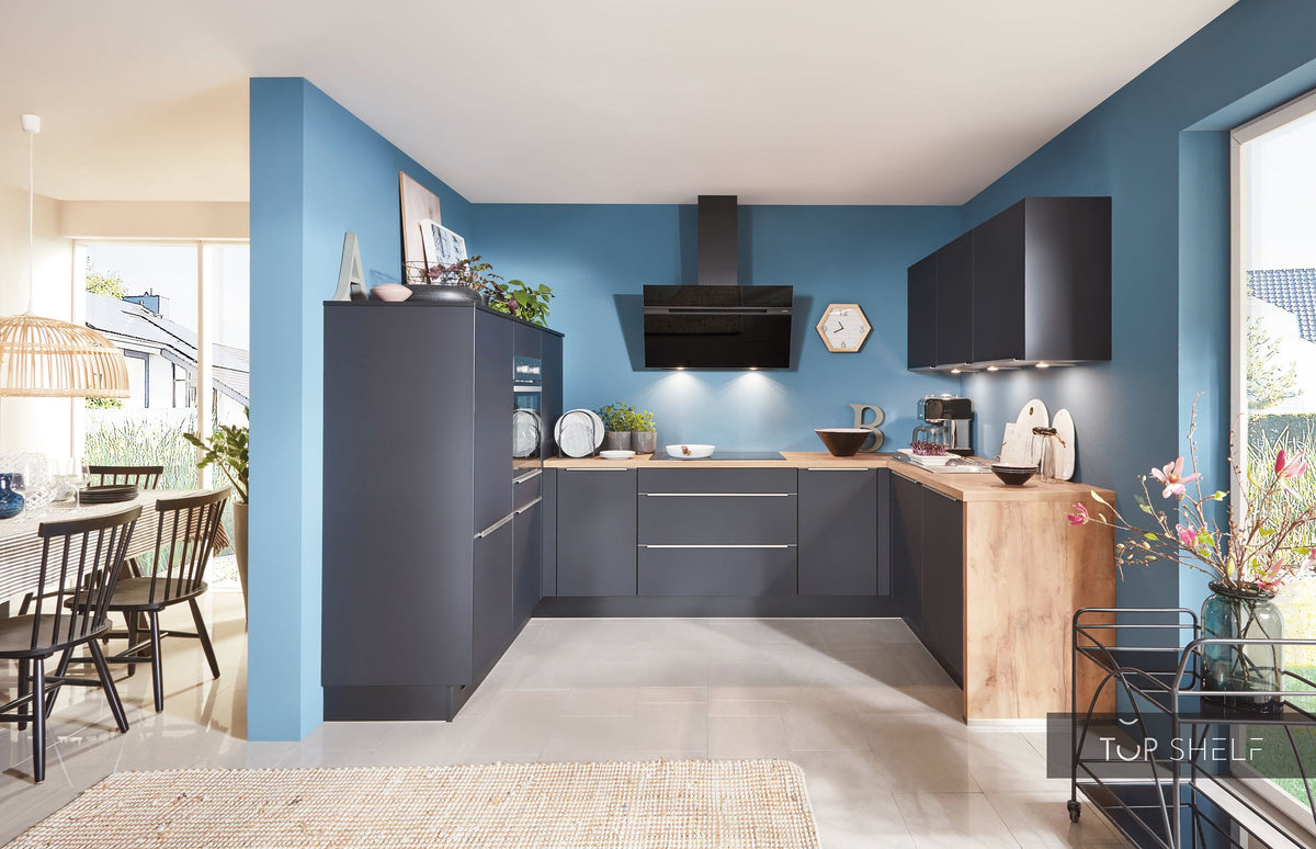 nobilia U-Küche Easytouch 961 Lacklaminat Grafitschwarz ultramatt 190x310x190 cm konfigurierbar mit E-Geräten