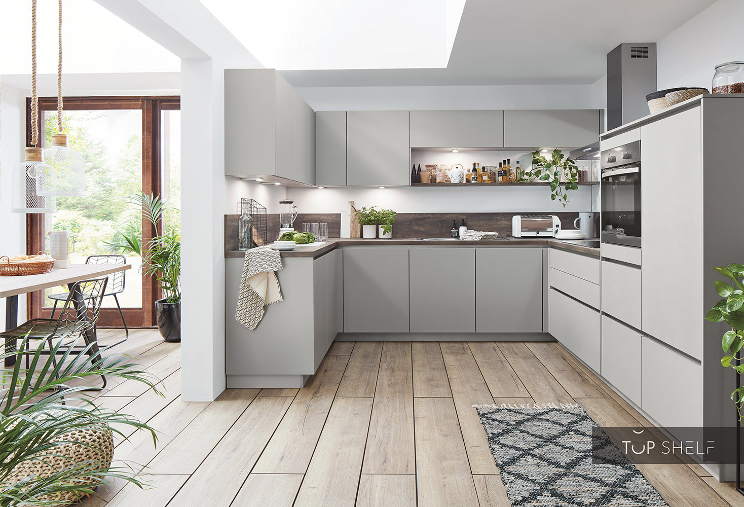 nobilia U-keuken Fashion 165 lak steengrijs mat greeploos 310x320x190cm configureerbaar -