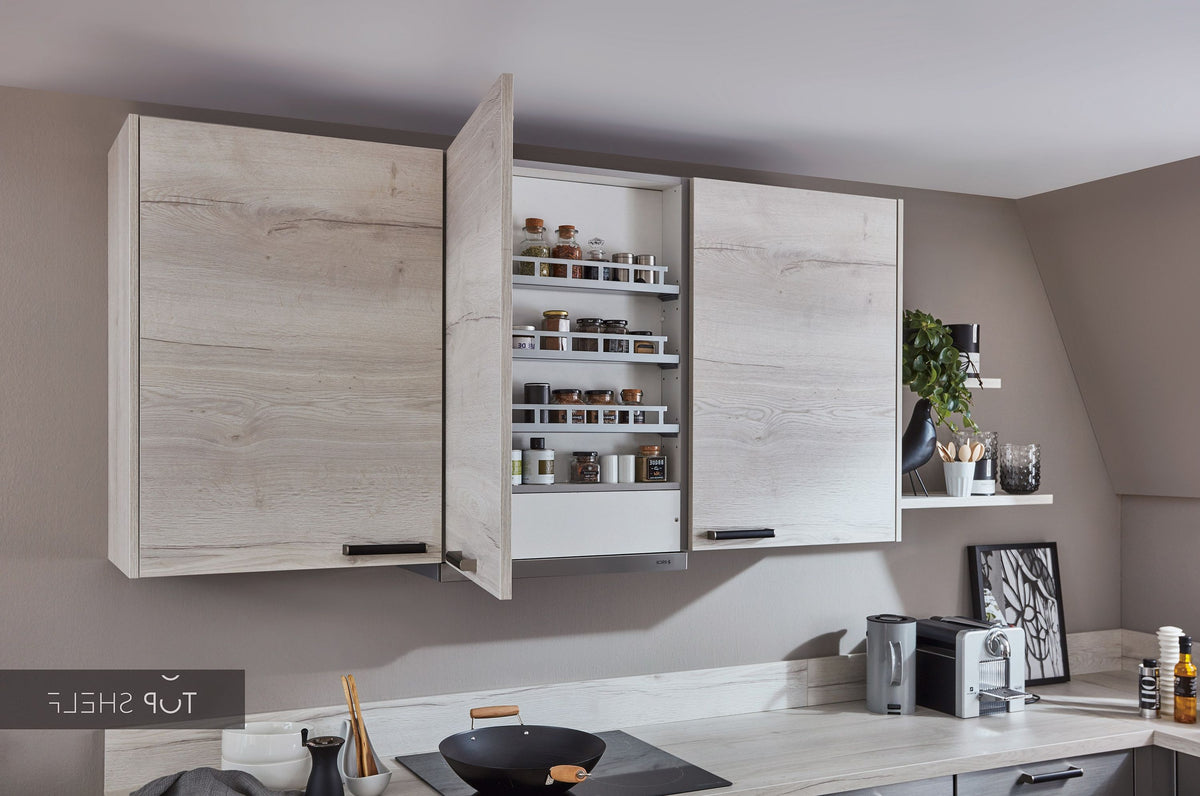 nobilia U-Küche Inox 216 Lacklaminat Stahl gebürstet Nachbildung 240x345x240cm konfigurierbar Detail spiegelverkehrt