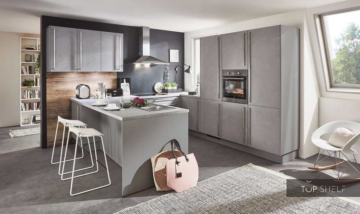 nobilia U-Küche StoneArt 304 Schiefer steingrau Nachbildung 310x310cm konfigurierbar mit E-Geräten