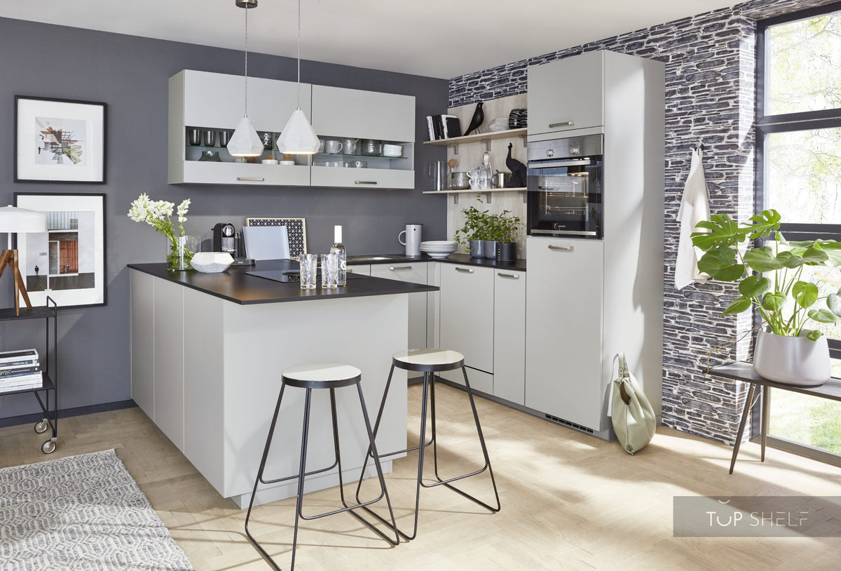 nobilia U-Küche Touch 341 Steingrau supermatt 220 x 280 x 215 cm moderne Küche konfigurierbar mit Geräten