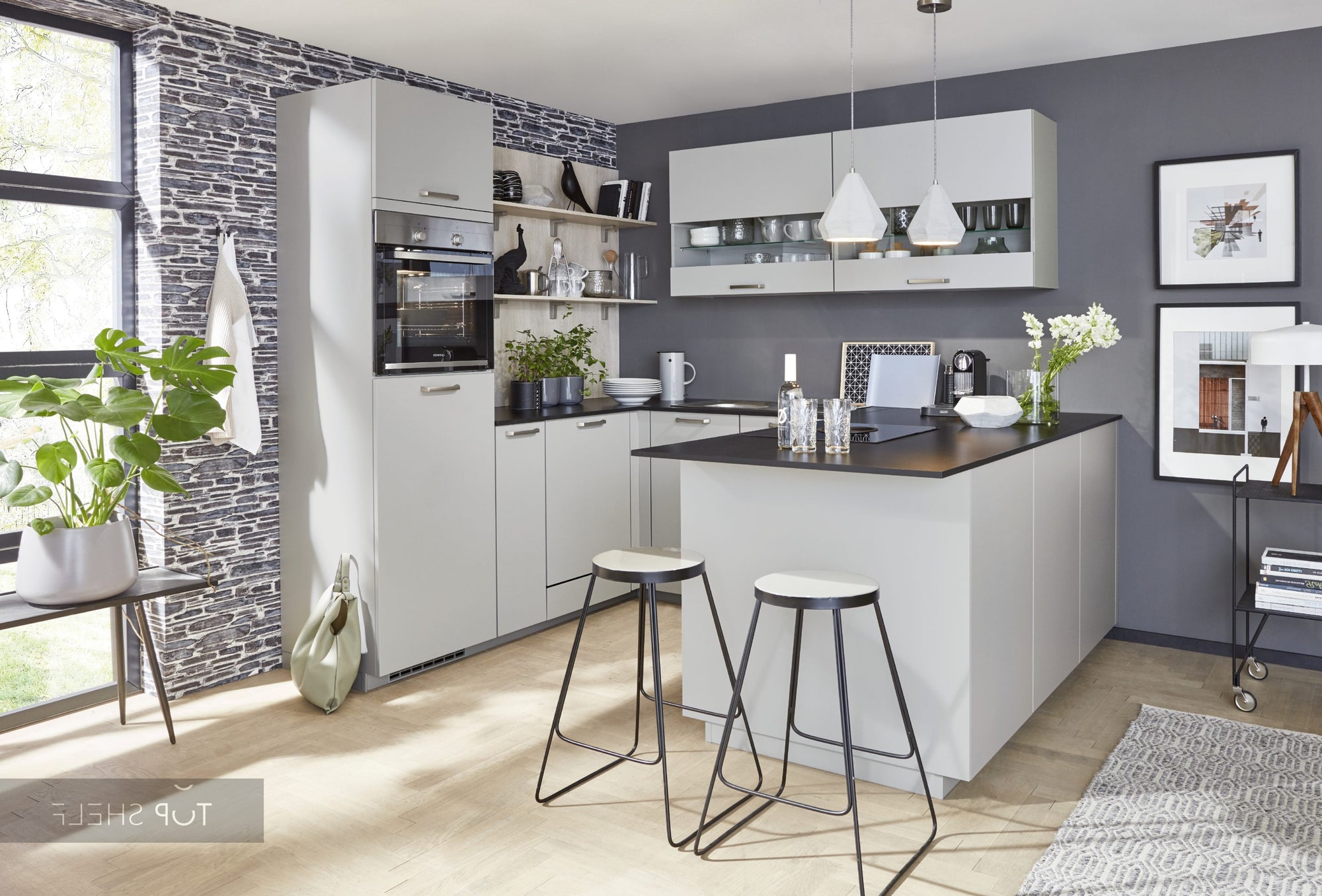 nobilia U-Küche Touch 341 Steingrau supermatt 220 x 280 x 215 cm moderne Küche konfigurierbar mit Geräten