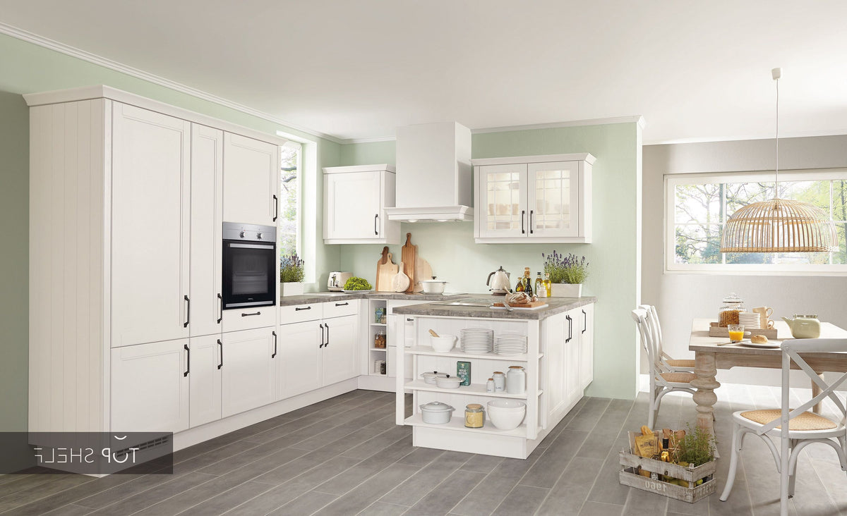 nobilia U-Küche York 901 Echtholz Seidengrau lackiert 210x310x340cm konfigurierbar mit E-Geräten seitlich spiegelverkehrt