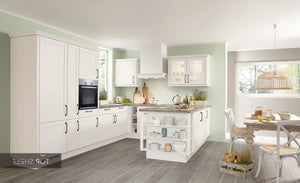 nobilia U-Küche York 901 Echtholz Seidengrau lackiert 210x310x340cm konfigurierbar mit E-Geräten seitlich spiegelverkehrt