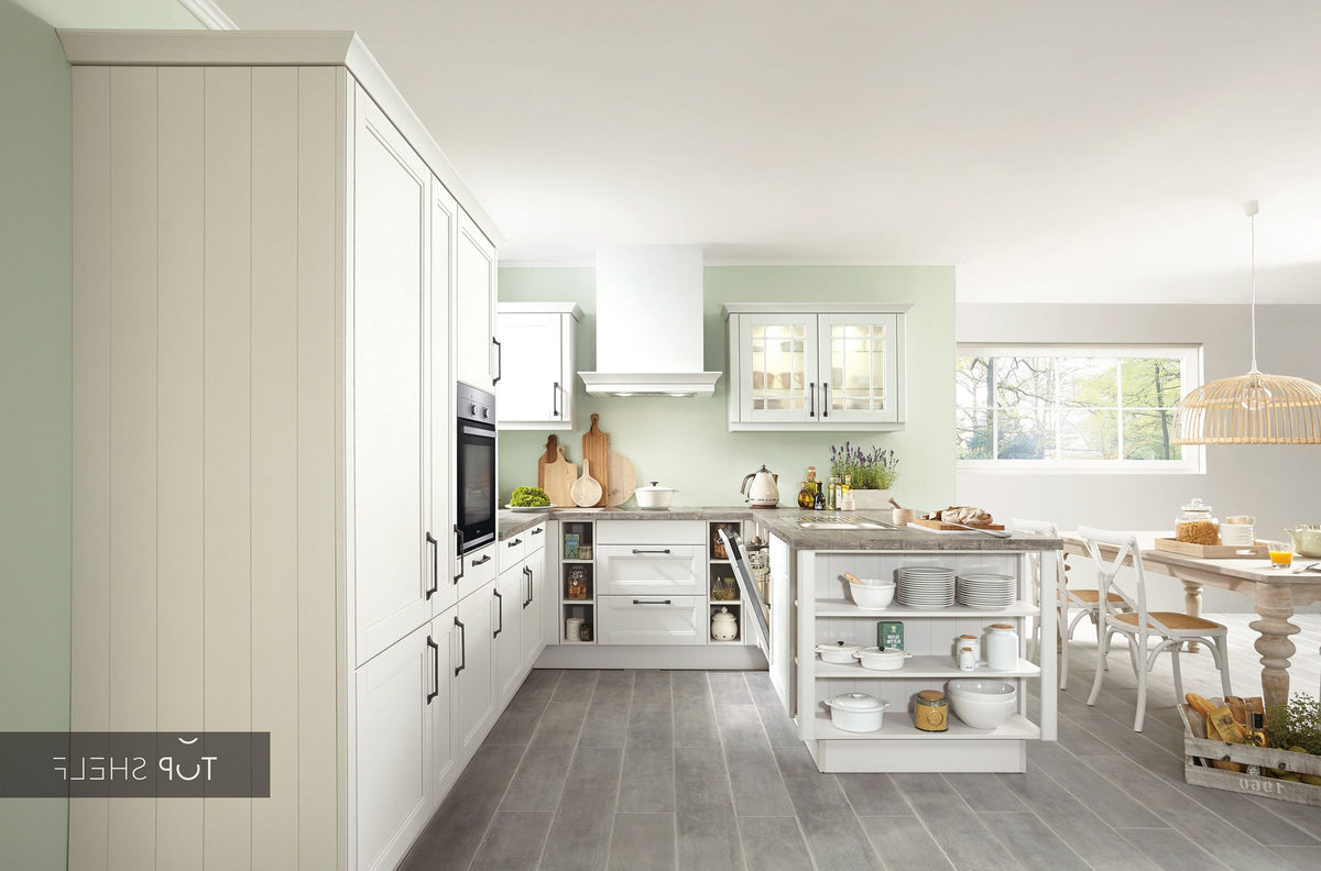 nobilia U-Küche York 901 Echtholz Seidengrau lackiert 210x310x340cm konfigurierbar mit E-Geräten spiegelverkehrt