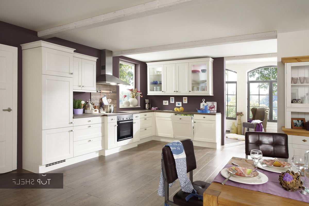 nobilia Winkelküche Eckküche Chalet 883 Lack Magnolia Matt 370x250 cm konfigurierbar mit E-Geräte spiegelverkehrt