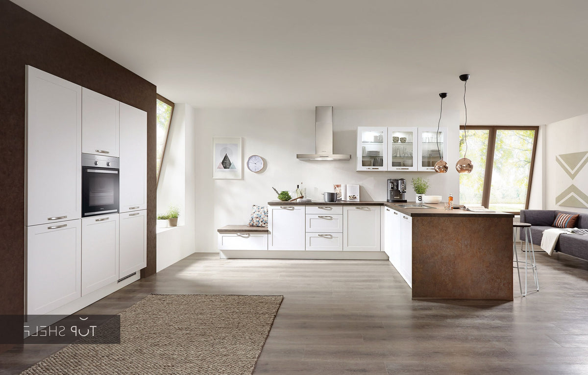 nobilia Winkelküche Eckküche Credo 764 Lacklaminat Alpinweiß 430x250+180 cm konfigurierbar mit E-Geräten spiegelverkehrt