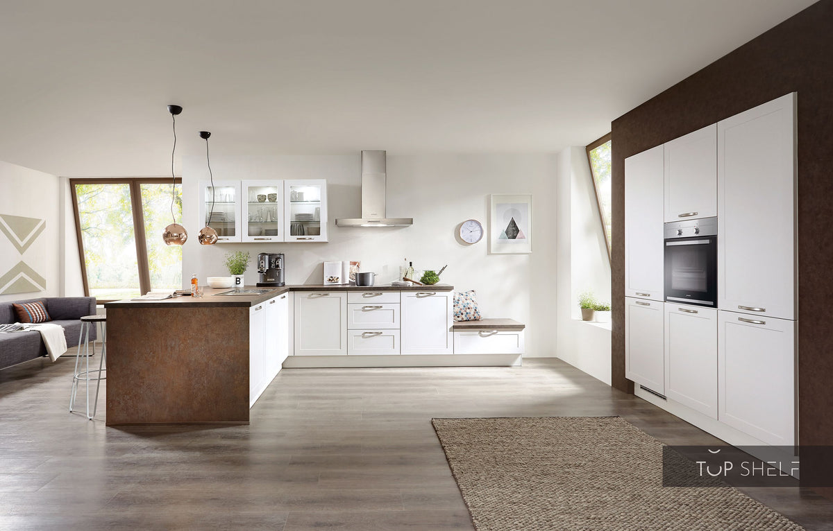 nobilia Winkelküche Eckküche Credo 764 Lacklaminat Alpinweiß 430x250+180 cm konfigurierbar mit E-Geräten