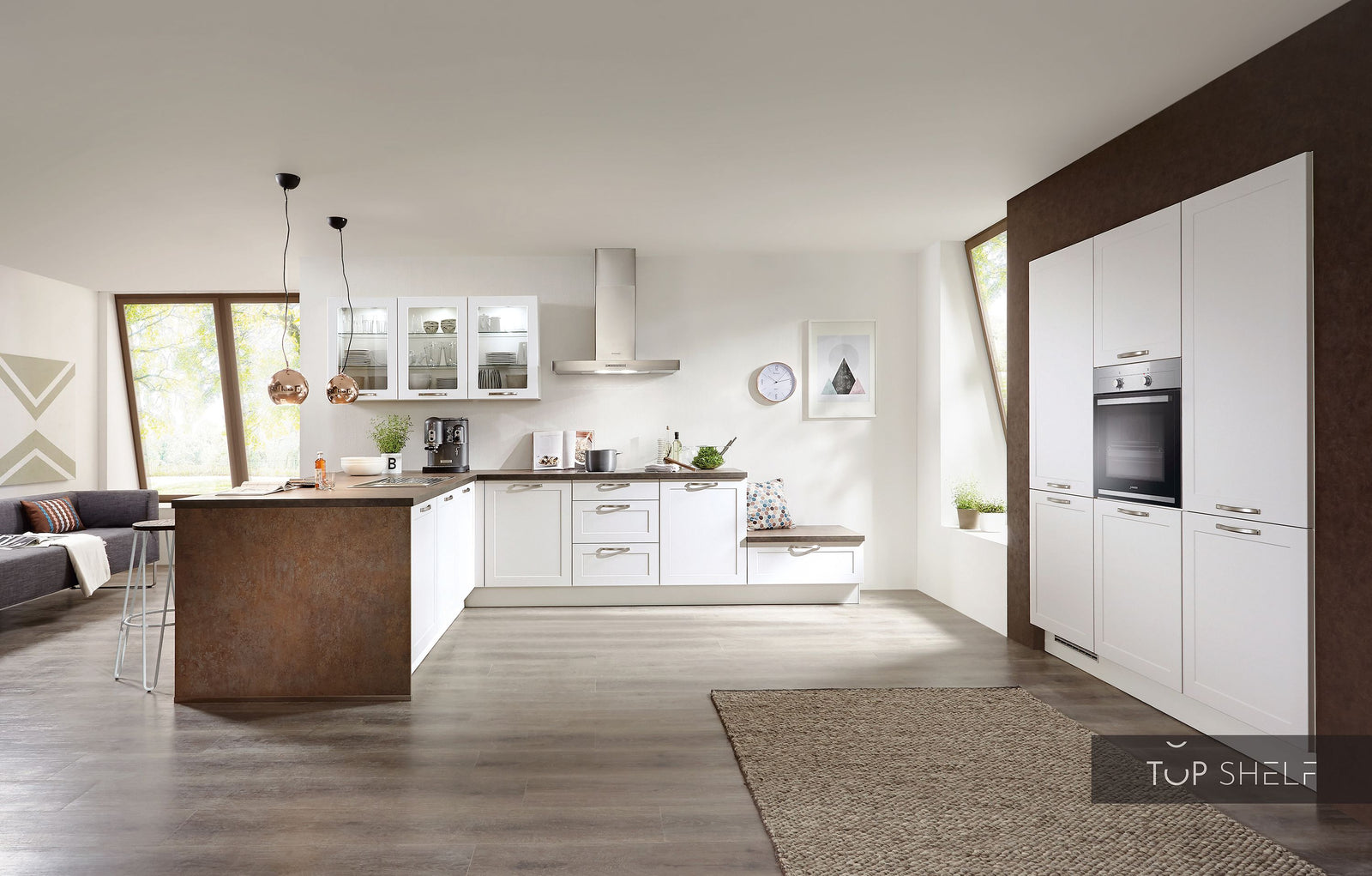 nobilia cuisine d'angle Credo 764 Alpinweiß 430x250+180 cm configurable -