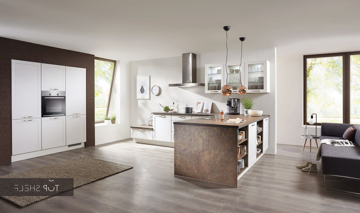 nobilia Winkelküche Eckküche Credo 764 Lacklaminat Alpinweiß 430x250+180 cm konfigurierbar mit Elektrogeräten spiegelverkehrt