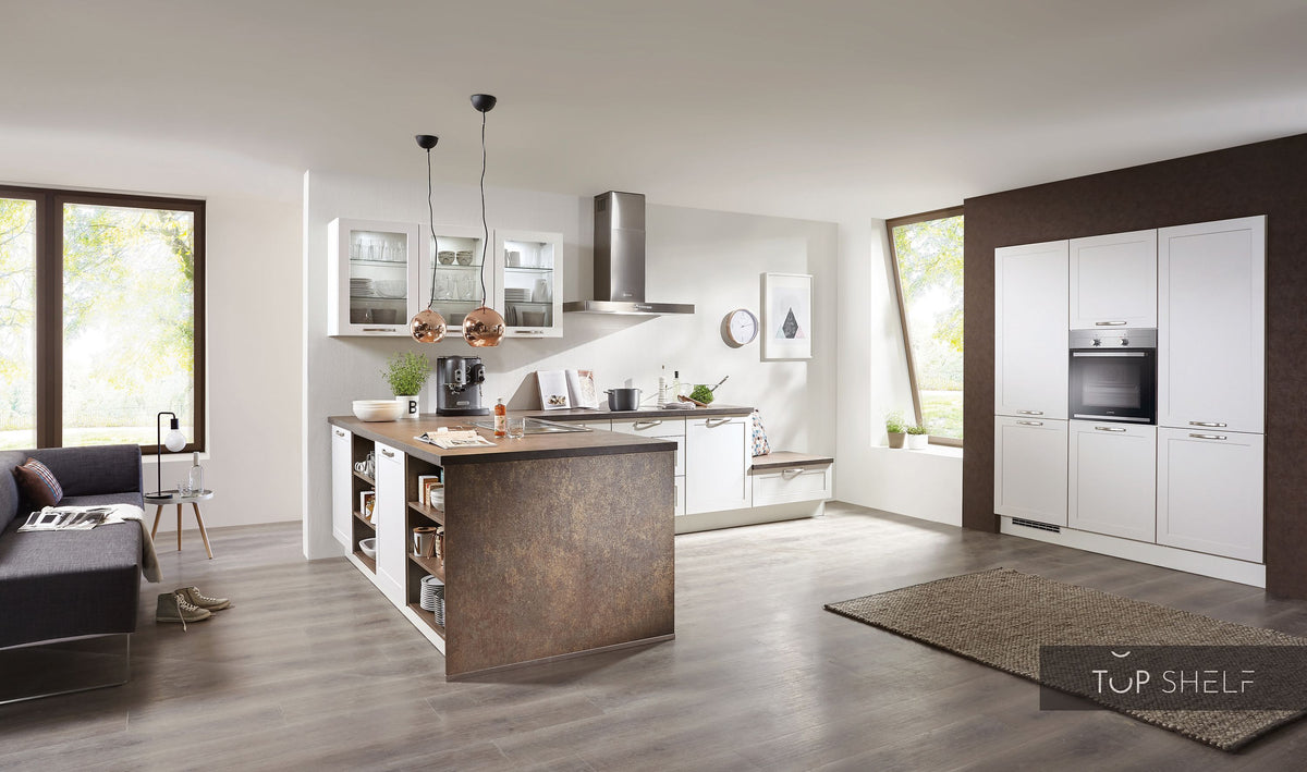 nobilia Winkelküche Eckküche Credo 764 Lacklaminat Alpinweiß 430x250+180 cm konfigurierbar mit Elektrogeräten