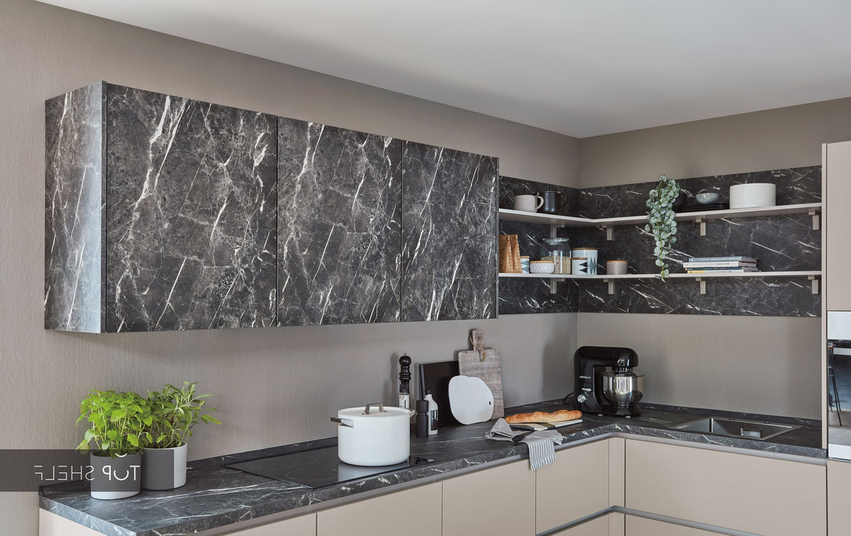 nobilia Winkelküche Eckküche Easytouch 969 Lacklaminat Sand ultramatt 350x275 cm konfigurierbar mit E-Geräten Detail spiegelverkehrt