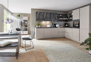 nobilia Winkelküche Eckküche Easytouch 969 Lacklaminat Sand ultramatt 350x275 cm konfigurierbar mit E-Geräten spiegelverkehrt