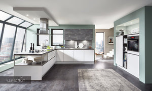 nobilia Winkelküche Eckküche Fashion 168 Lack Alpinweiss matt 150+370x300cm konfigurierbar mit E-Geräten spiegelverkehrt