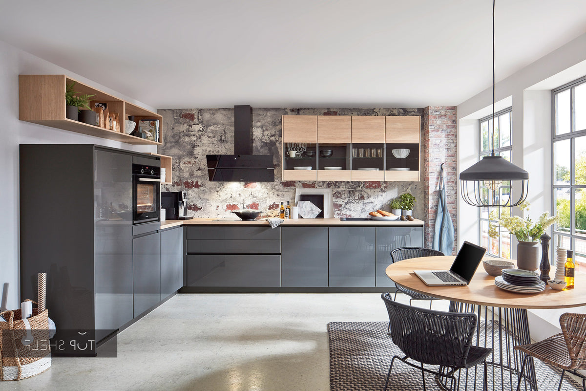 nobilia Winkelküche Eckküche L-Küche Flash 453 Lacklaminat Schiefergrau Hochglanz 367 x 248 cm spiegelverkehrt