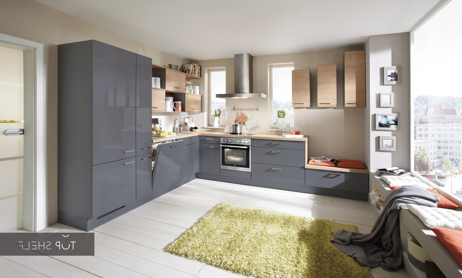 nobilia Winkelküche Eckküche Flash 453 Lacklaminat Schiefergrau Hochglanz 380 x 280 cm konfigurierbar mit E-Geräten