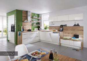 nobilia Winkelküche Eckküche Focus 460 Lack weiß ultra-hochglanz 370 x 290 + 120 cm konfigurierbar mit E-Geräten spiegelverkehrt