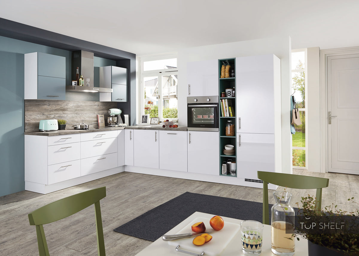 nobilia Winkelküche Eckküche Focus 470 Lack Alpinweiß ultra-hochglanz 260x350cm konfigurierbar mit E-Geräten