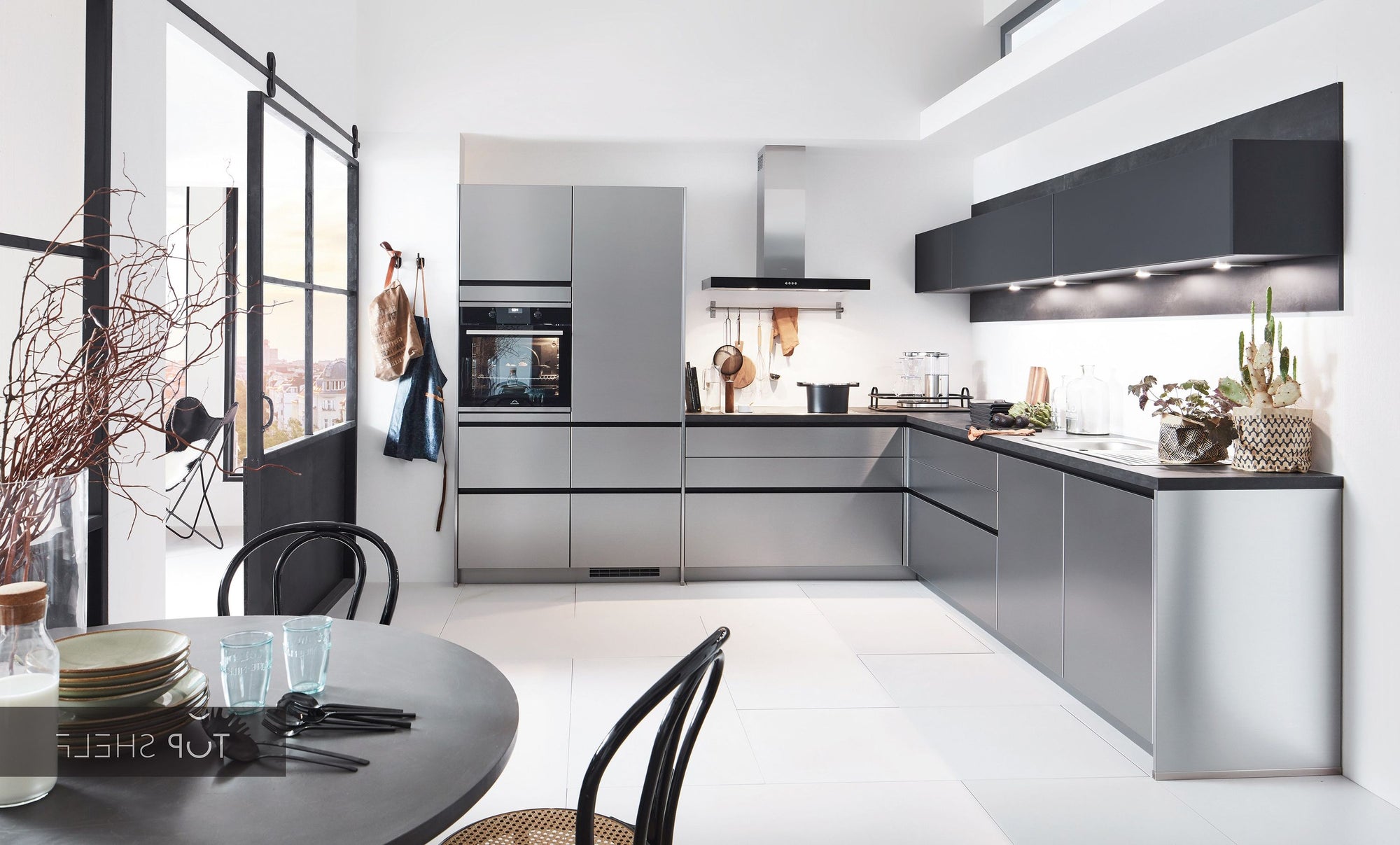 nobilia Winkelküche Eckküche Inox 216 Lacklaminat Stahl gebürstet Nachbildung 305 x 305 cm konfigurierbar mit E-Geräten