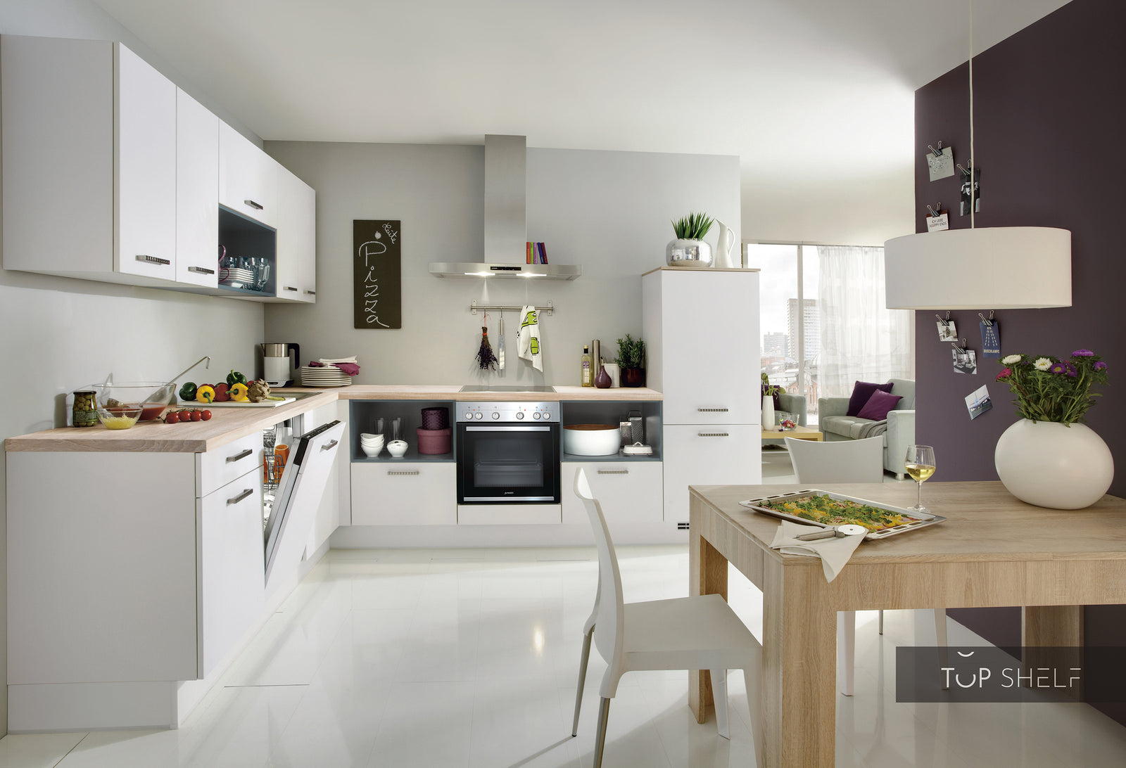 nobilia cuisine d'angle cuisine d'angle Laser 427 Alpinweiss Color Concept 254 Aqua 310x250 cm configurable --