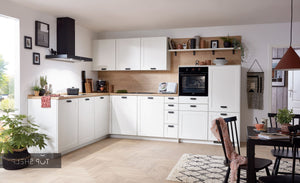 nobilia Winkelküche Eckküche Nordic 782 Lack Weiss matt 340x250 cm konfigurierbar mit E-Geräten spiegelverkehrt