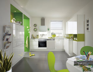 nobilia Eckküche Pura 834 Lack Weiß Hochglanz 310x220+120 cm konfigurierbar mit E-Geräten