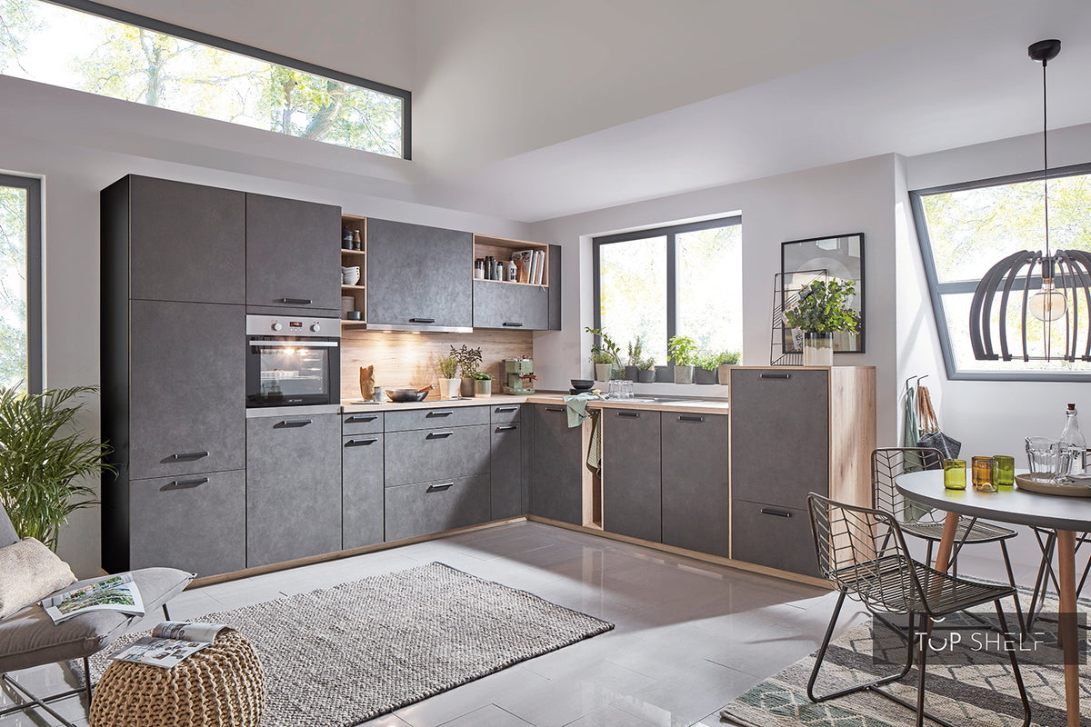 nobilia Winkelküche Eckküche Riva 839 Beton Terragrau  335 x 300 cm Küche konfigurierbar mit E-Geräten