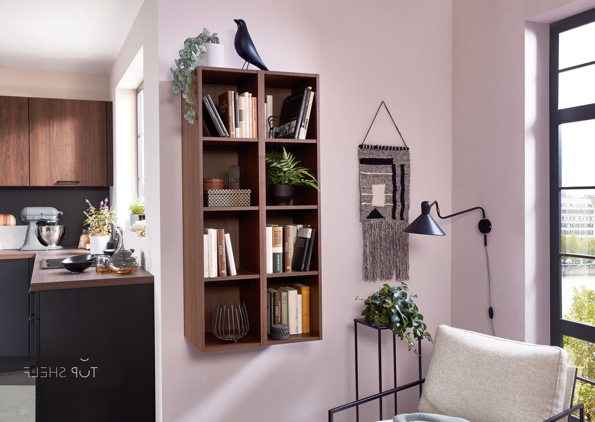 nobilia Winkelküche Eckküche Riva 840 Nussbaum  245 x 305 cm konfigurierbar mit E-Geräten Detail spiegelverkehrt