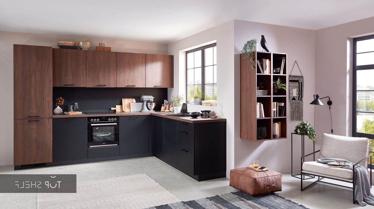nobilia Winkelküche Eckküche Riva 840 Nussbaum/ Schiefergrau matt  245 x 305 cm konfigurierbar mit E-Geräten spiegelverkehrt 