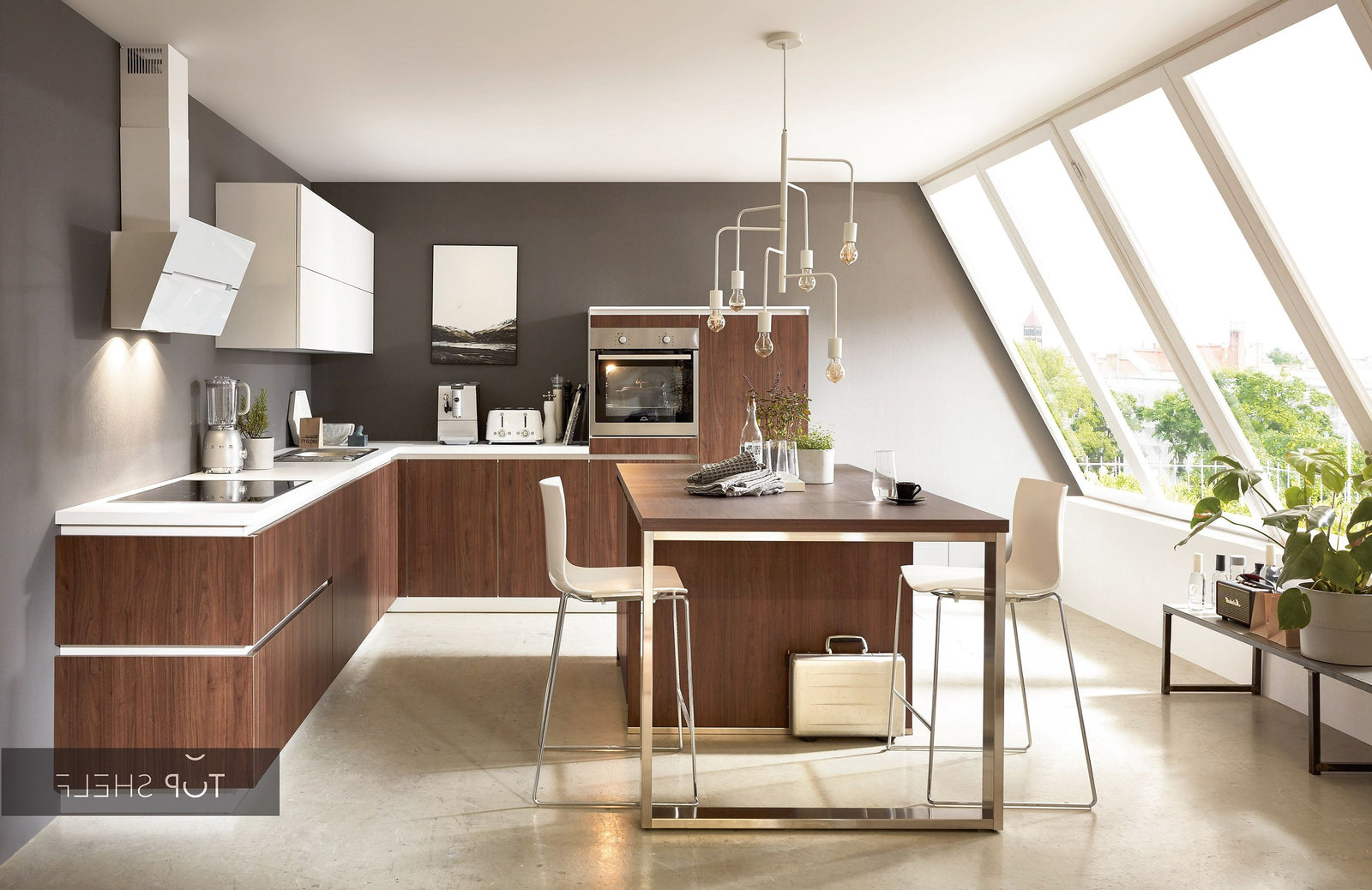 nobilia Winkelküche mit Kochinsel Eckküche Riva 840 Nussbaum  370 x 285 + 210 x 110 cm konfigurierbar mit E-Geräten