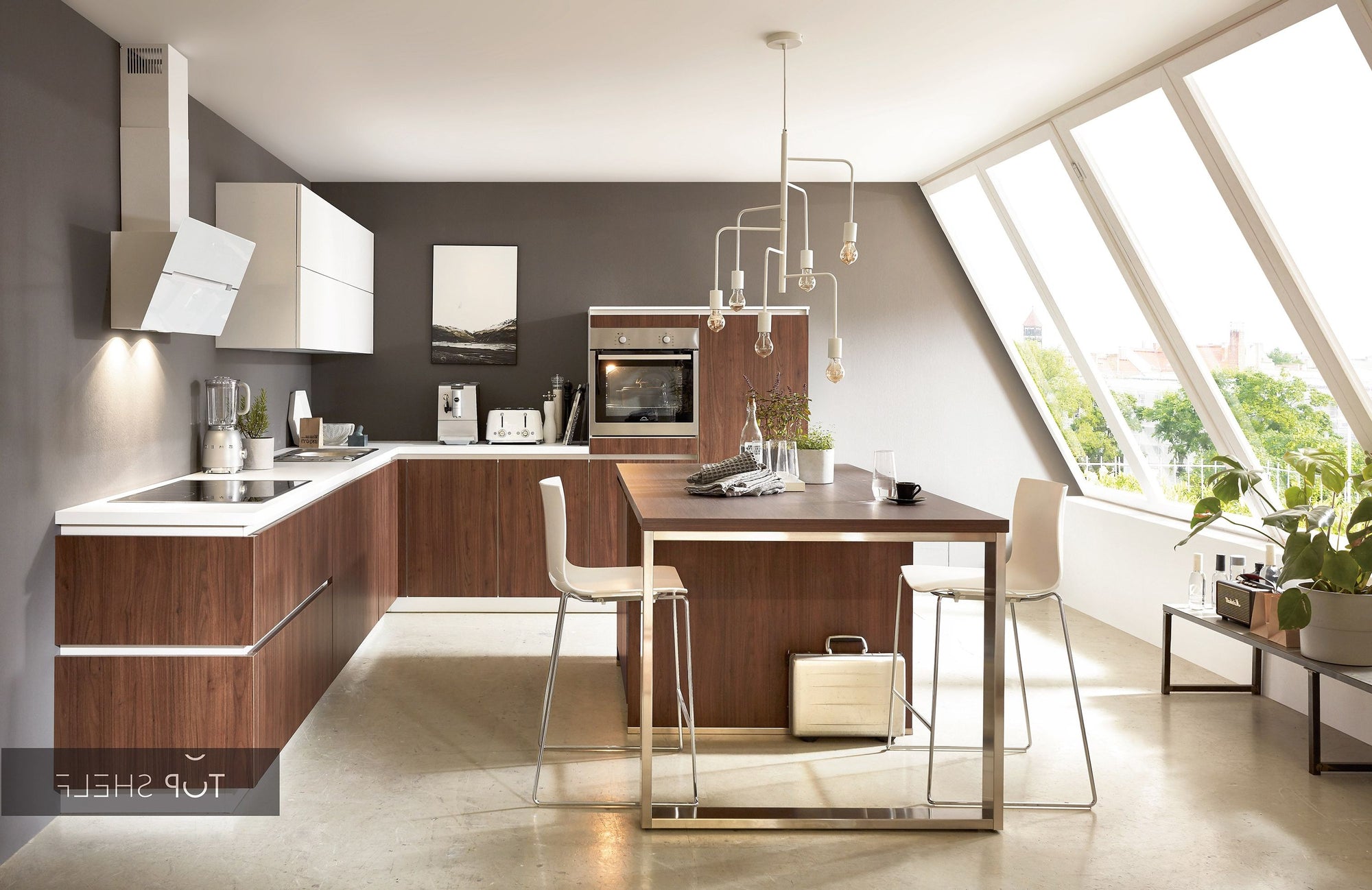 nobilia Winkelküche mit Kochinsel Eckküche Riva 840 Nussbaum  370 x 285 + 210 x 110 cm konfigurierbar mit E-Geräten