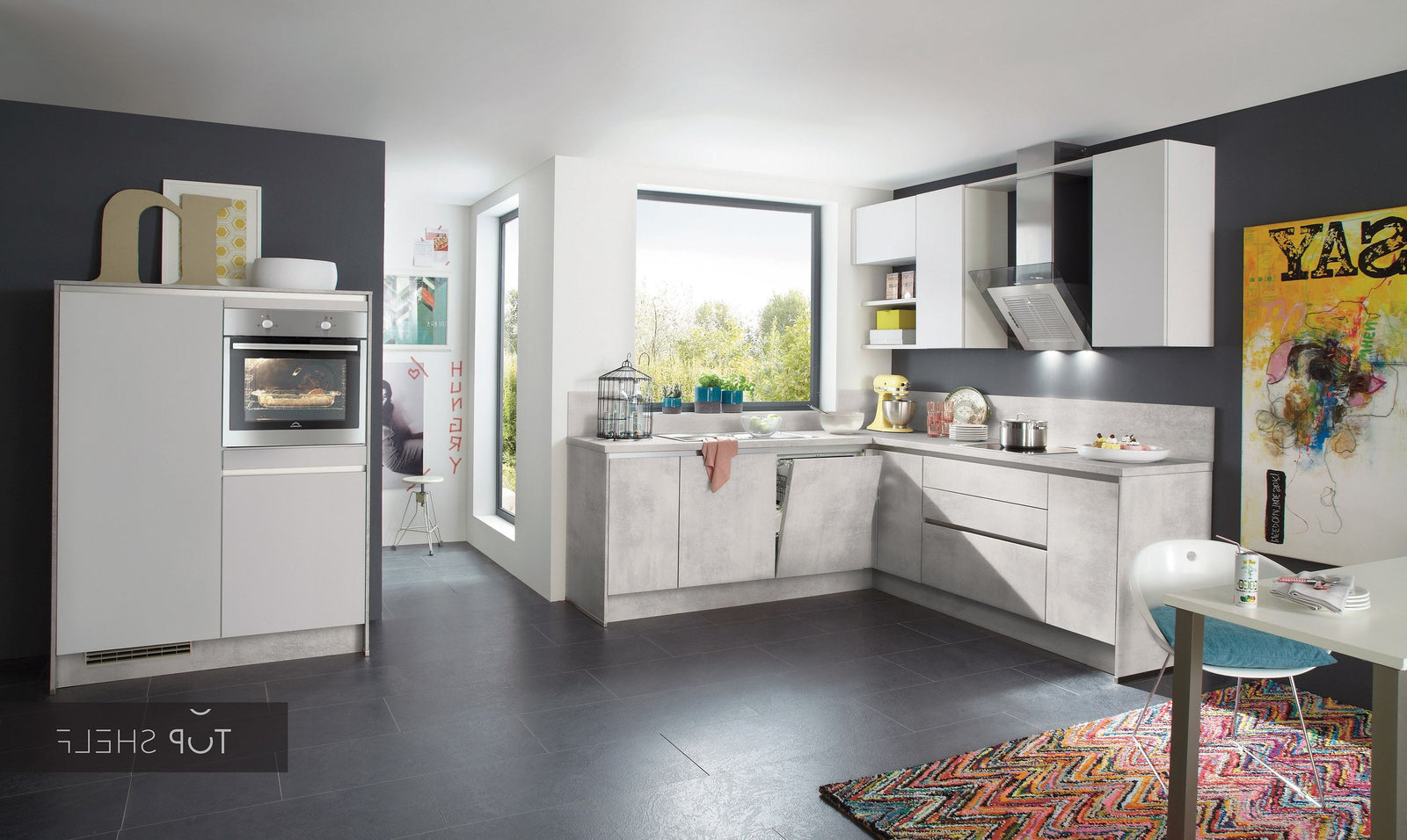 nobilia winkelkeuken hoekkeuken Riva 891 witbeton greeploos 270 x 240 + 120 cm configureerbaar -