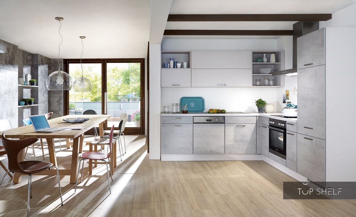 nobilia Winkelküche Eckküche Riva 892 Beton Grau 250 x 250 cm konfigurierbar mit E-Geräten