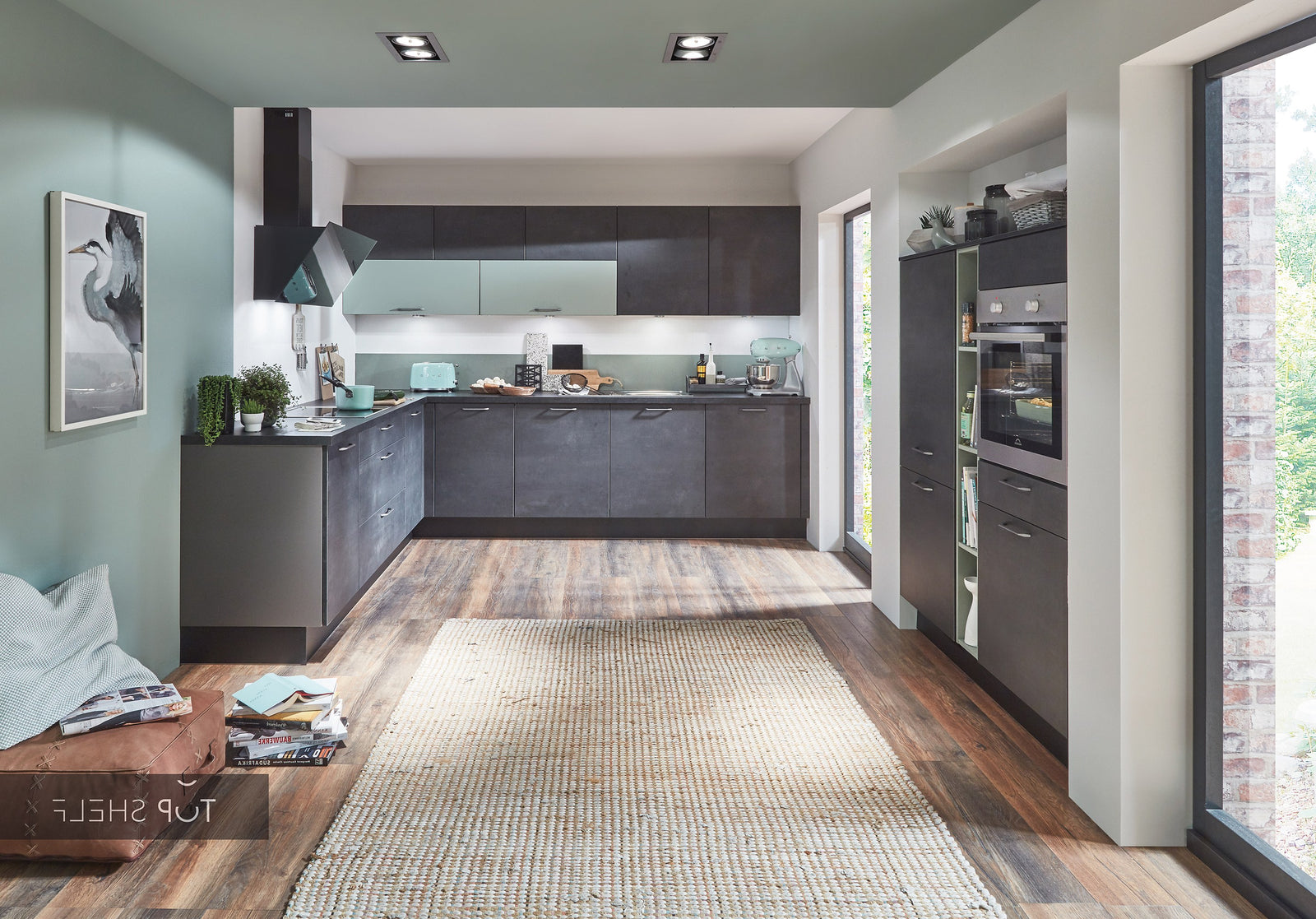 nobilia Winkelküche Eckküche Speed 288 Schwarzbeton Nachbildung 230 x 300 + 150 cm Küche konfigurierbar mit E-Geräten