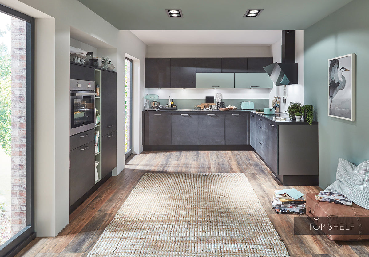 nobilia Winkelküche Eckküche Speed 288 Schwarzbeton Nachbildung 230 x 300 + 150 cm Küche konfigurierbar mit E-Geräten