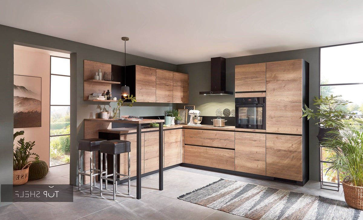 nobilia Winkelküche Eckküche Structura 402 Eiche Havanna Nachbildung 305 x 305 cm konfigurierbar mit Elektrogeräten spiegelverkehrt