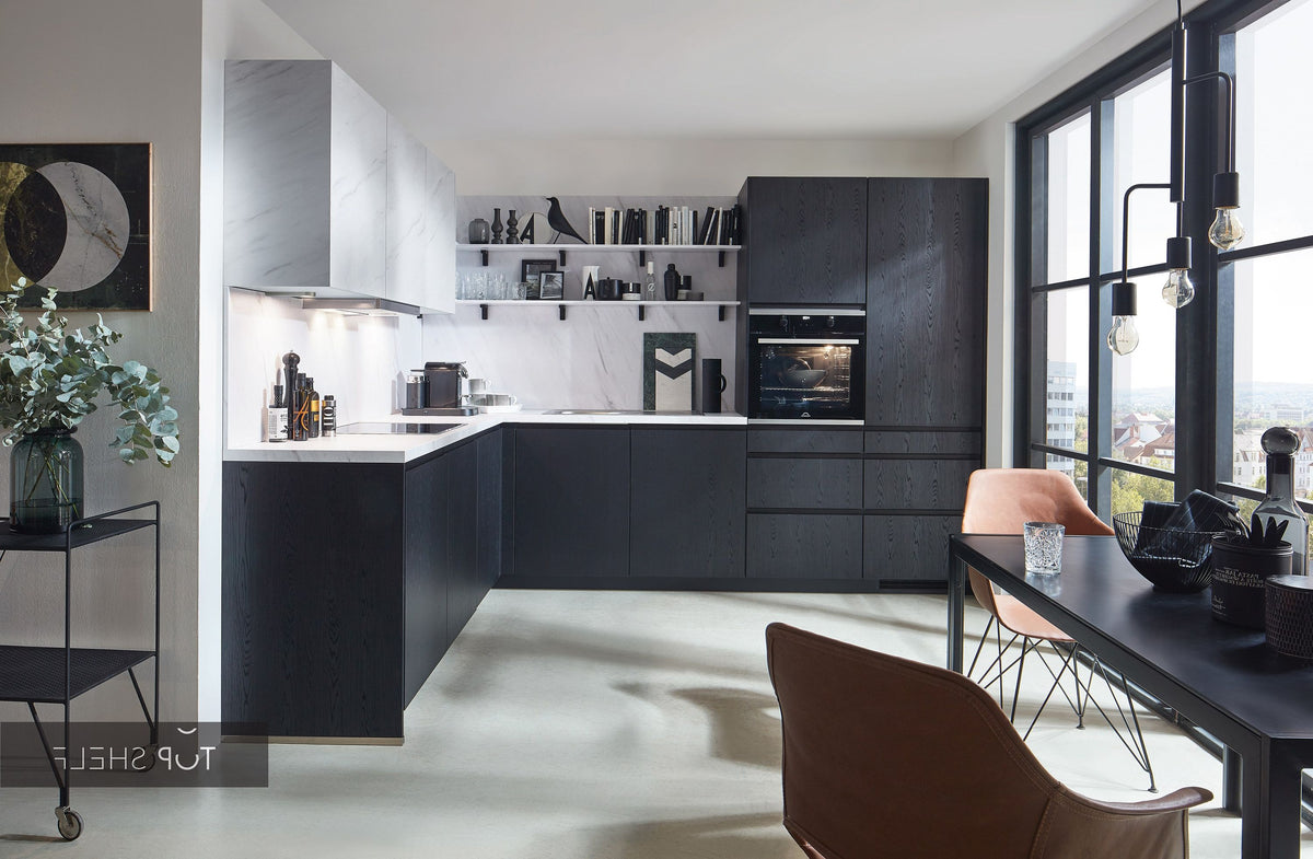 nobilia Winkelküche Eckküche Structura 403 Eiche Nero Nachbildung 250x310 cm konfigurierbar mit E-Geräten spiegelverkehrt