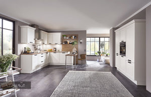 nobilia Winkelküche Eckküche Sylt 849 Lack Magnolia matt 250x250+180cm konfigurierbar mit E-Geräten spiegelverkehrt