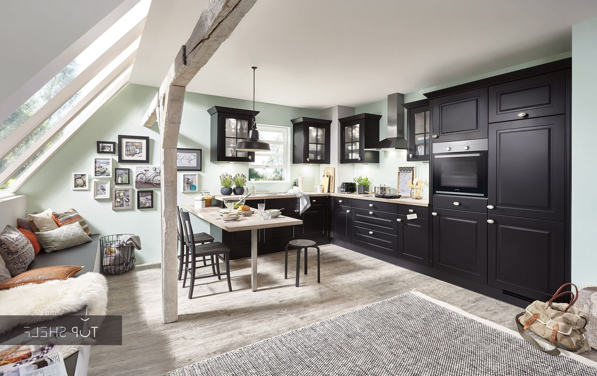 nobilia Winkelküche Eckküche Sylt 851 Lack Schwarz matt 375x250cm konfigurierbar mit E-Geräten spiegelverkehrt