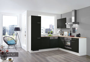 nobilia Winkelküche Eckküche Touch 340 Lacklaminat Schwarz supermatt 250x310 cm konfigurierbar mit E-Geräten ohne Highboard spiegelverkehrt