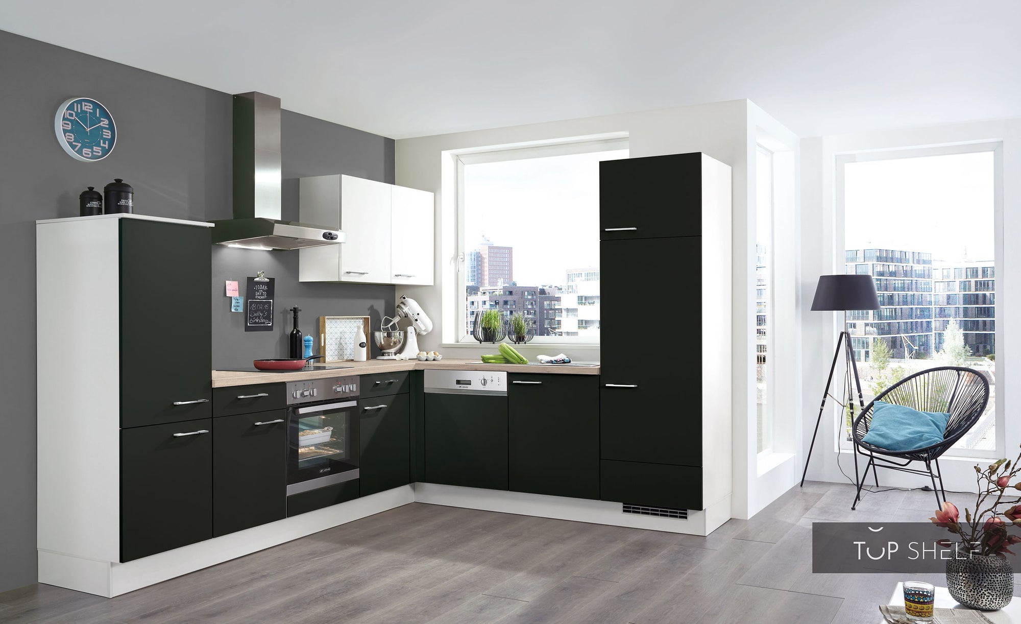 nobilia Winkelküche Eckküche Touch 340 Lacklaminat Schwarz supermatt 250x250 cm konfigurierbar mit E-Geräten ohne Highboard