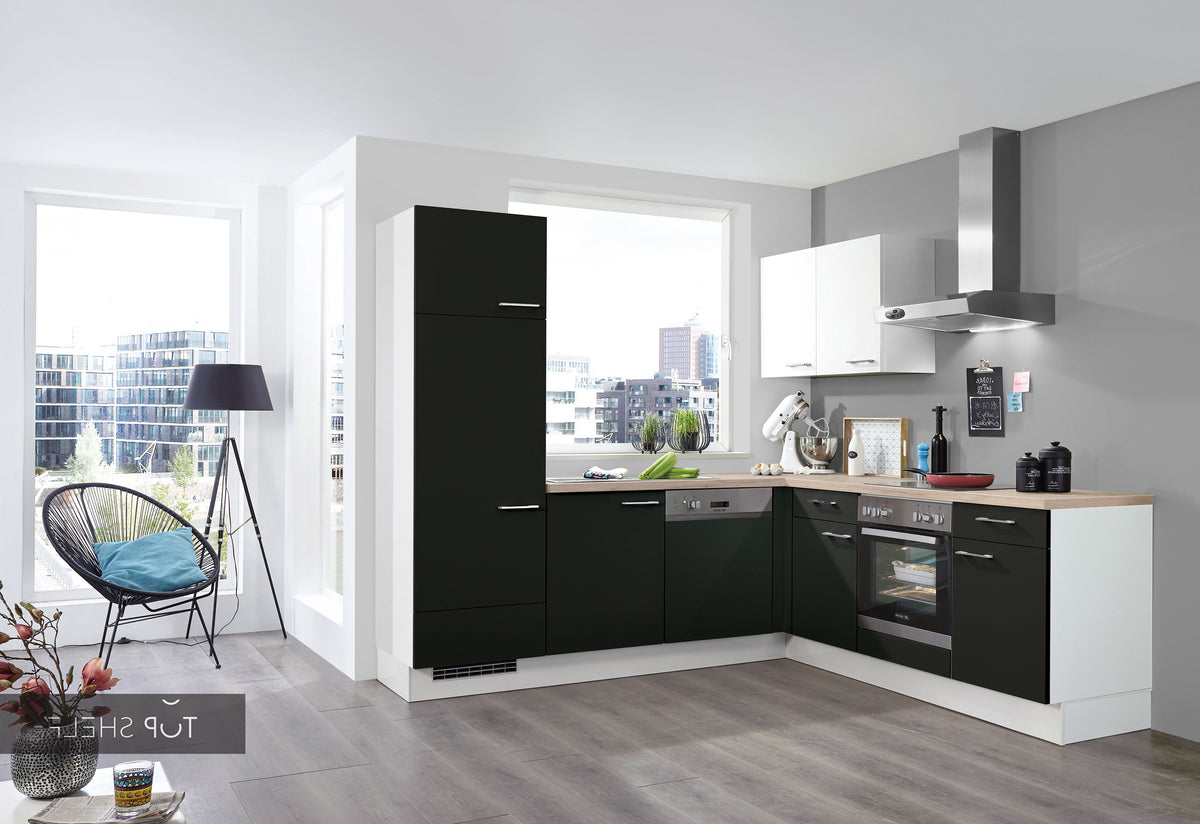 nobilia Winkelküche Eckküche Touch 340 Lacklaminat Schwarz supermatt 250x250 cm konfigurierbar mit E-Geräten ohne Highboard spiegelverkehrt