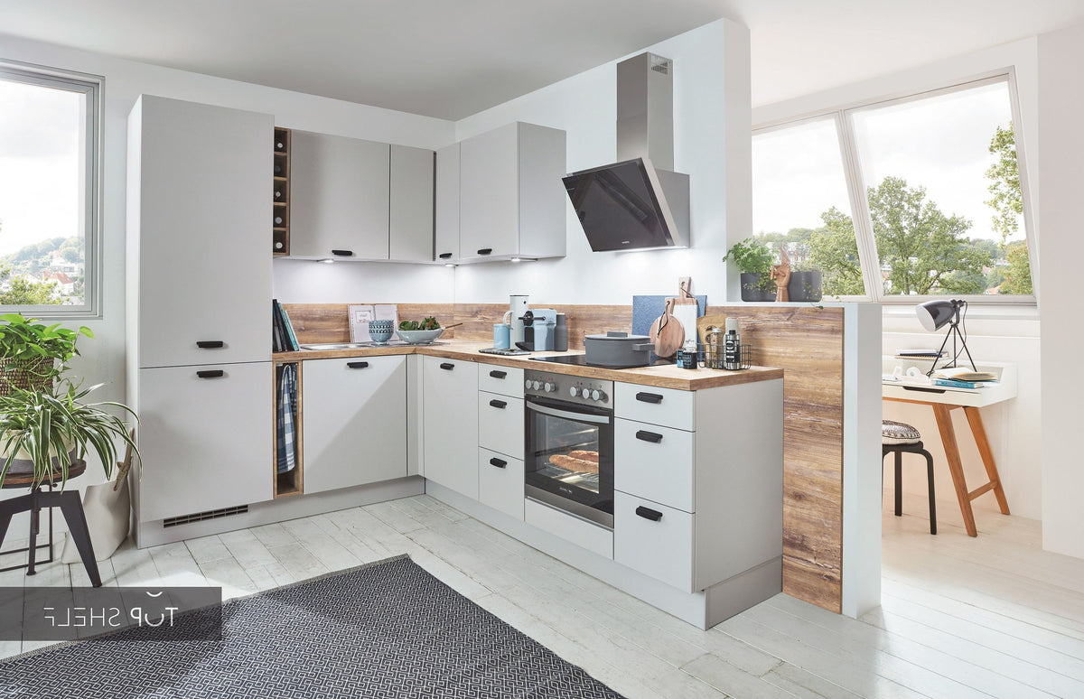 nobilia Winkelküche Eckküche Touch 341 Lacklaminat Steingrau supermatt 290 x 210 cm konfigurierbar mit E-Geräten spiegelverkehrt