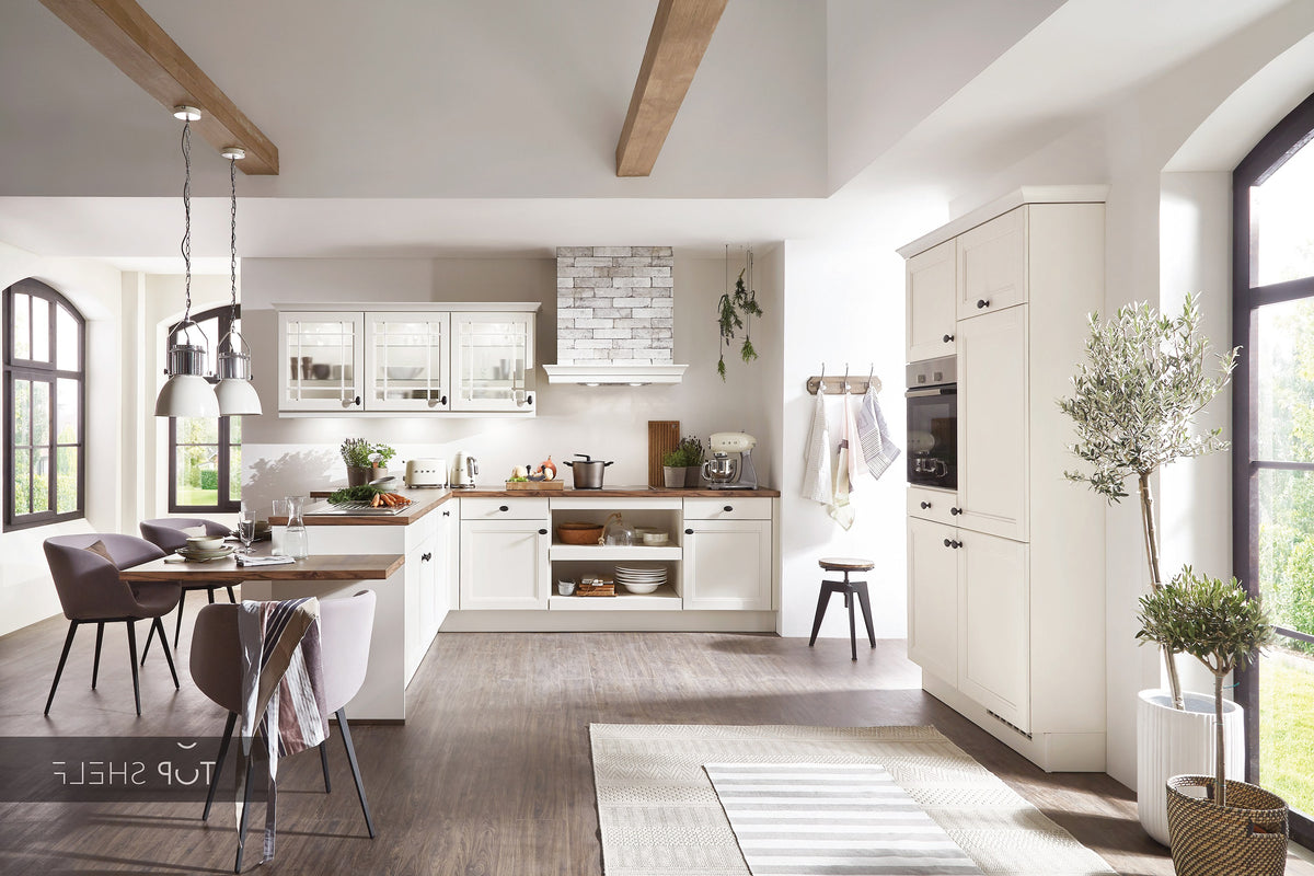 nobilia Winkelküche Eckküche York 901 Echtholz Seidengrau lackiert 360x250+120cm konfigurierbar mit E-Geräten spiegelverkehrt