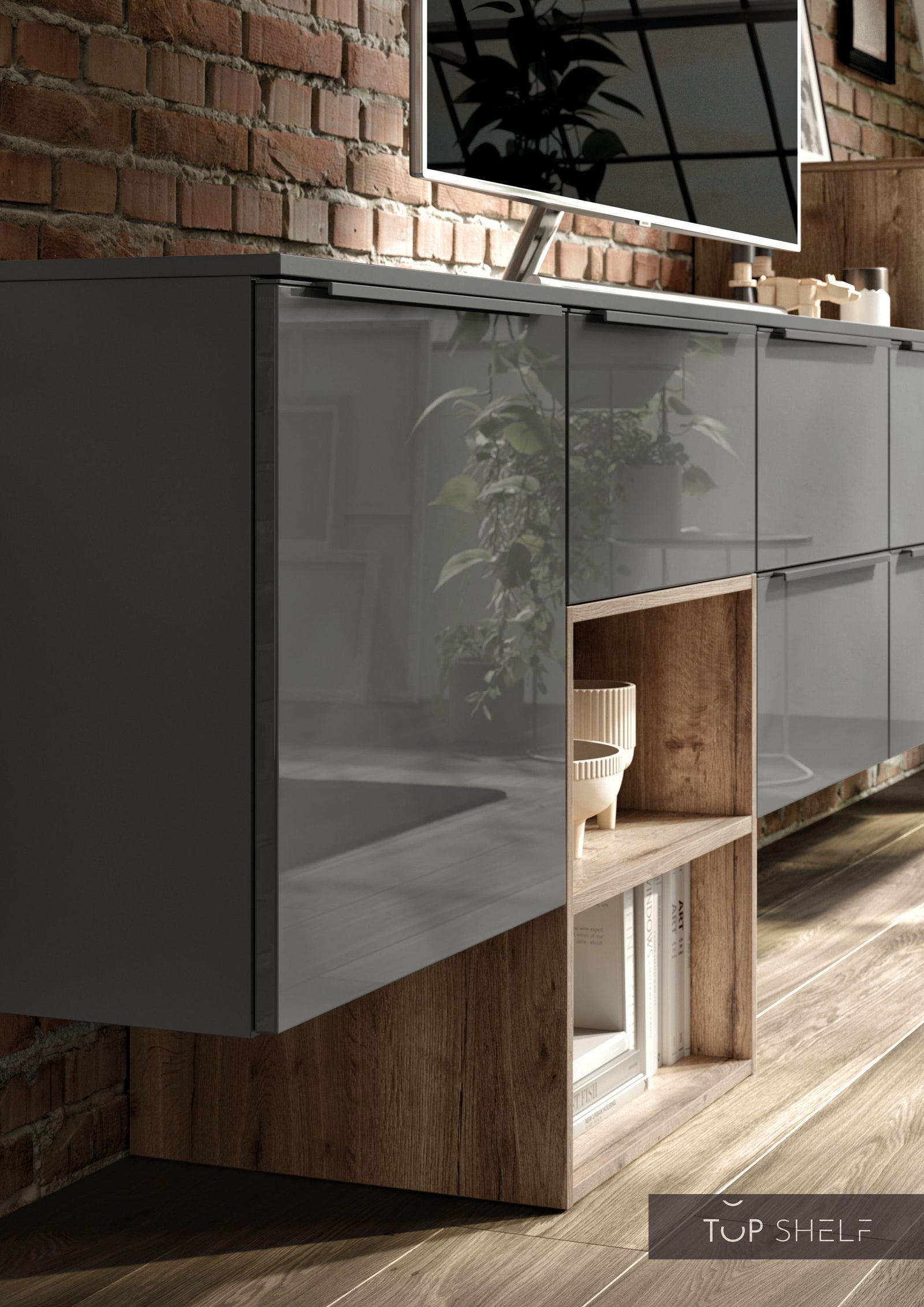 nobilia Wohnwand Lowboards Wohnzimmer Set 360 cm LUX 823 Schiefergrau Hochglanz