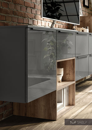 nobilia Wohnwand Lowboards Wohnzimmer Set 360 cm LUX 823 Schiefergrau Hochglanz