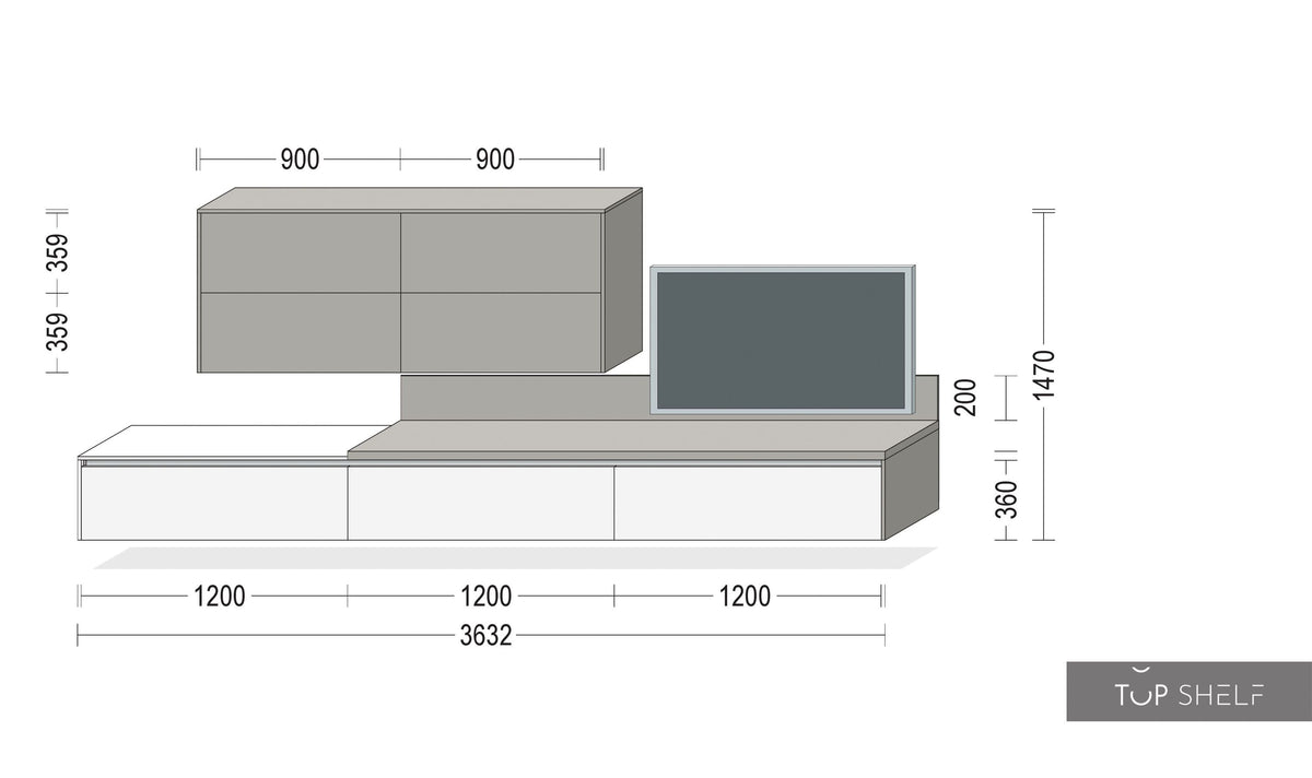 nobilia Wohnwand Lowboards Wohnzimmer Set 363 cm Touch 338 Seidengrau supermatt