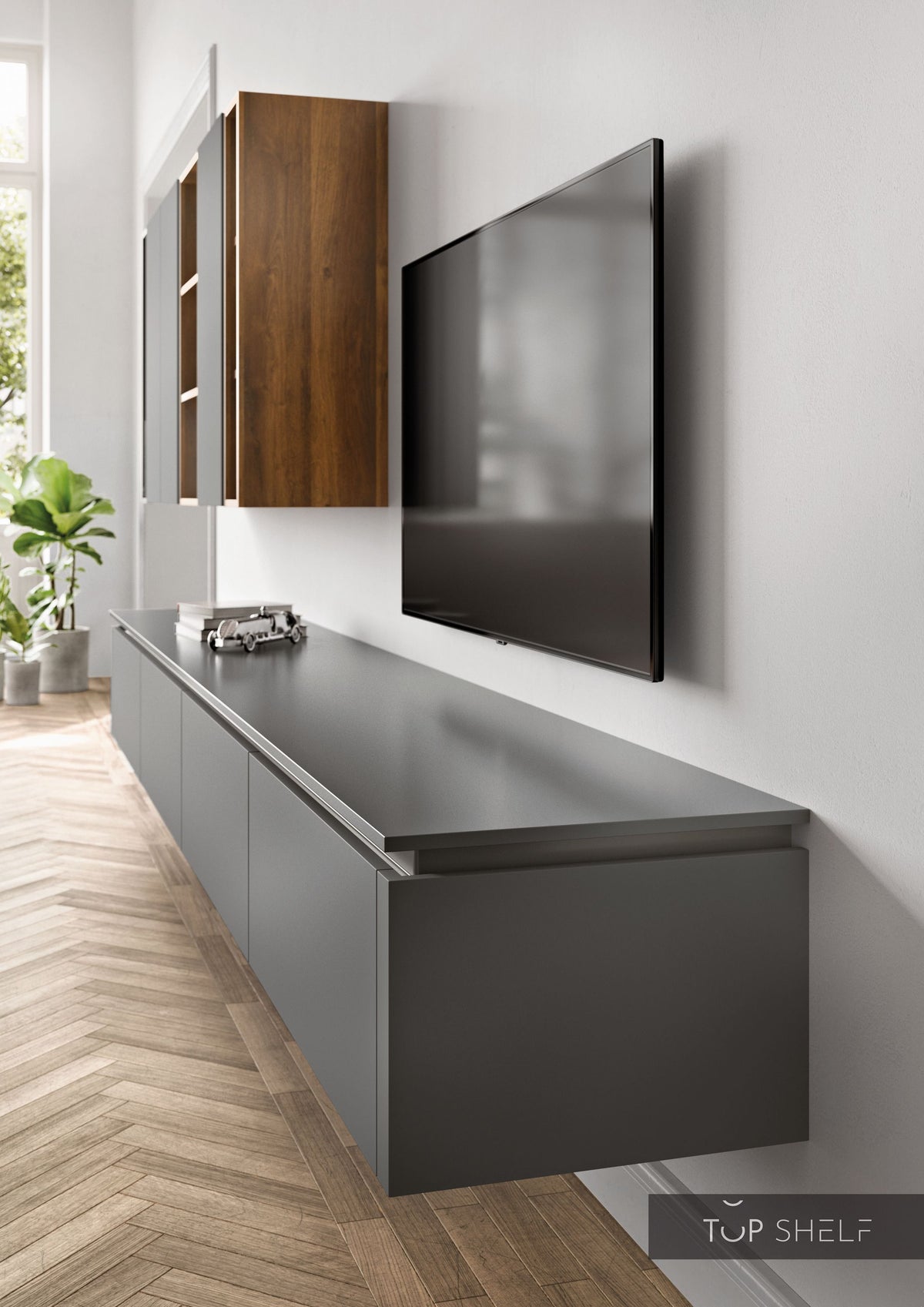 nobilia Wohnwand Lowboards Wohnzimmer Set 365 cm Touch 334 Schiefergrau supermatt