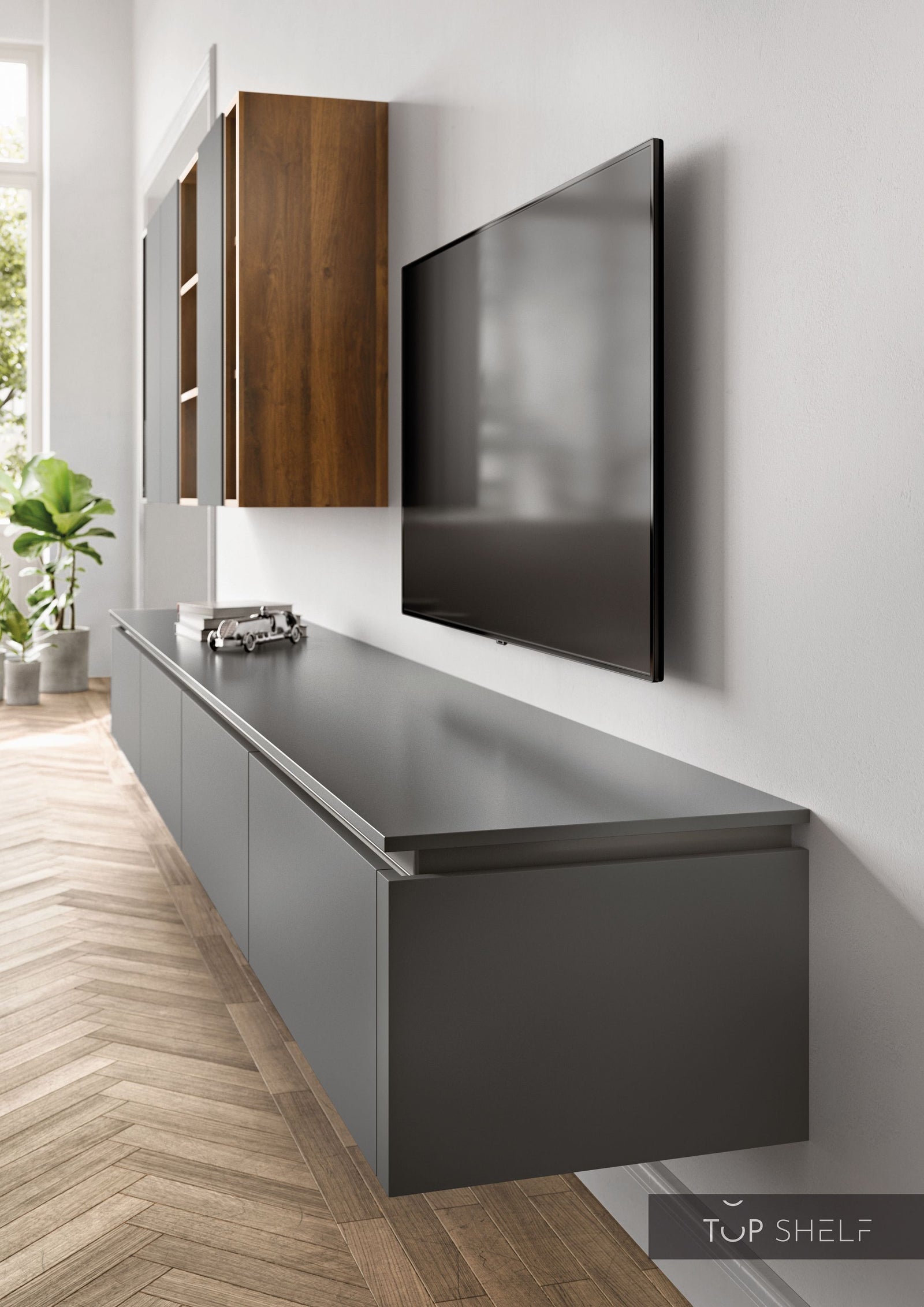 nobilia Wohnwand Lowboards Wohnzimmer Set 365 cm Touch 334 Schiefergrau supermatt