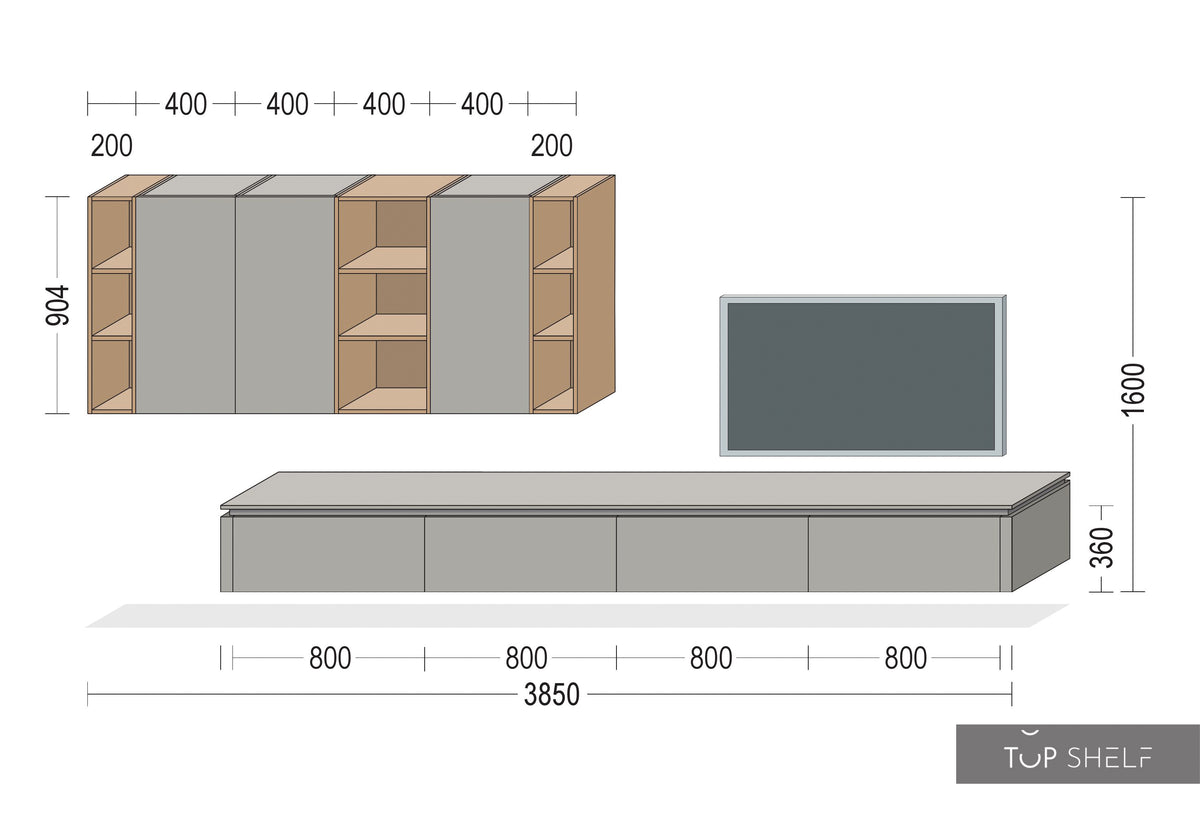 nobilia Wohnwand Lowboards Wohnzimmer Set 365 cm Touch 334 Schiefergrau supermatt